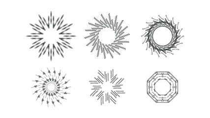 Set Abstract Collection Starburst Sunburst Sunset Black Line Doodle Design Elements Bursting Rays Sunrise Light Radiant Spark Vector Design Style