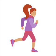 Fototapeta na wymiar Cartoon vector illustration of Slim attractive sportswoman running on white background.
