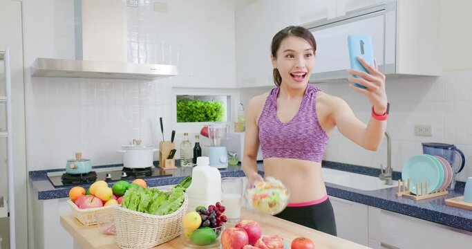 taking selfie with healthy food