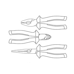 A set of hand tools. Pliers, pliers, and a side cutter. Flat line style design. An illustration isolated on a white background. Tools - pliers, pliers, side cutters.