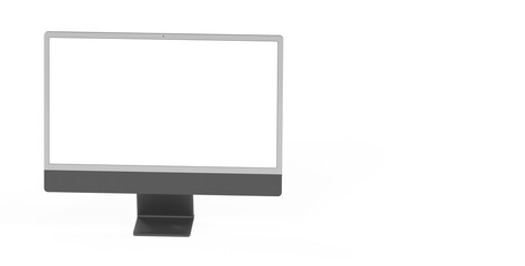 Computer display mock up with blank white screen. Stylish desktop computer mockup.