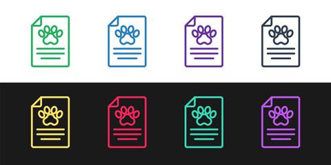 Set line Clipboard with medical clinical record pet icon isolated on black and white background. Health insurance form. Medical check marks report. Vector