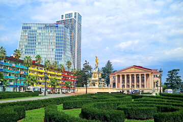 Theater Square of Batumi City with the Neptune Fountain and Groups of Stunning Architecture, Adjara Region, Georgia