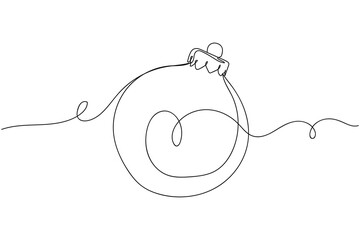 Une ligne continue de boule de Noël en silhouette sur fond blanc. Linéaire stylisé. Minimaliste.