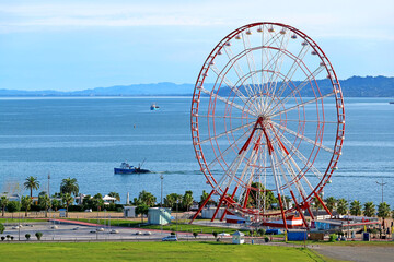 Incredible Aerial View of the Ferris Wheel of Batumi City on the Black Sea Coast, Adjara Region of Georgia