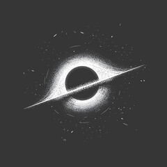 Original monochrome vector illustration.  Black hole, event horizon, stars. - obrazy, fototapety, plakaty
