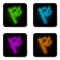 Glowing neon line Flag icon isolated on white background. Victory, winning and conquer adversity concept. Black square button. Vector