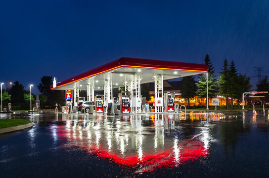 RICHMOND HILL , CANADA - JULY 27 2020: Petro Canada gas station at night