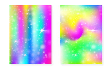 Fototapeta premium Rainbow background with kawaii princess gradient. Magic unicorn hologram.