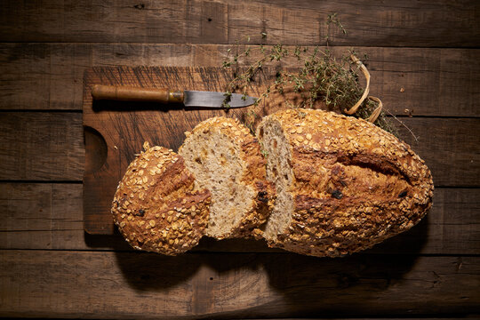 Aromatic homemade bread with oatmeal flakes