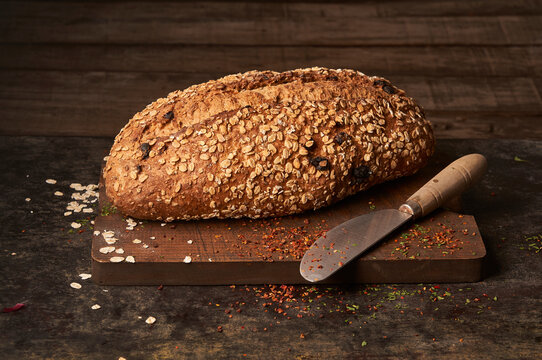 Healthy artisan bread loaf with grains
