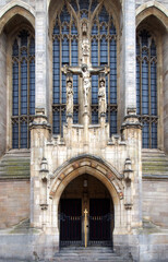 close up view of the street entrance to the leeds catholic cathedral of saint annes in leeds city...