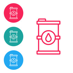 Red line Bio fuel barrel icon isolated on white background. Eco bio and canister. Green environment and recycle. Set icons in circle buttons. Vector