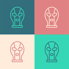 Pop art line Mexican wrestler icon isolated on color background. Vector