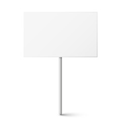 Blank board with place for text, protest sign isolated on white background. Realistic demonstration or advertising banner. Strike action cardboard placard mockup. Vector illustration.