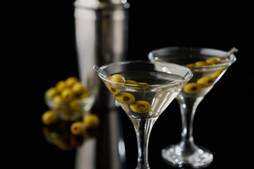 Martini vermouth drink isolated on black background