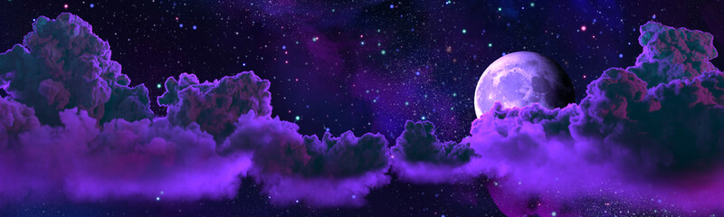 backdrop - panorama of large clouds and moon - design nature 3D rendering