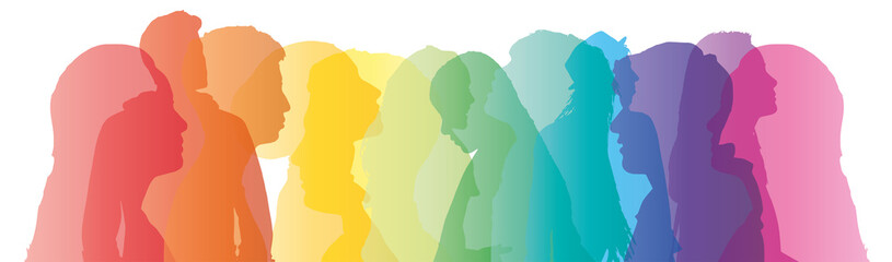  group of people illustration, head silhouette of men and women - 442586382