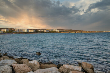 Ayia Napa cityscape with beaches and luxury hotels, Cyprus.