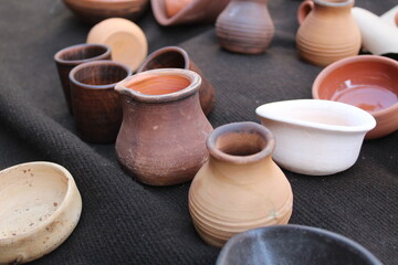pottery on the counter of the market