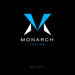 Minimalist and simple letter M logo design icon. With blue and white color on black background. Perfect use for business logo