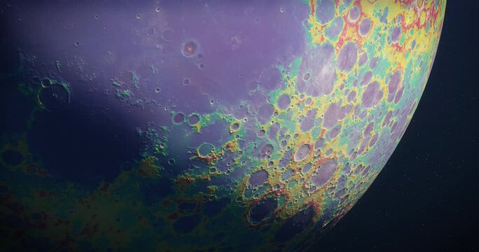 Moon and Tycho crater highlighted with false color height map 4K. High resolution and super detailed lunar. Cinematic space scene. Stars at the background. Elements of this image furnished by NASA.