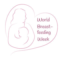 Fototapeta na wymiar World Breastfeeding Week. Breastfeeding woman symbol. Mother breastfeeding her baby. Lactation. Line art. 