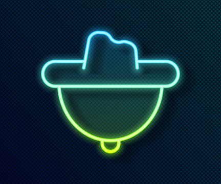 Glowing neon line Western cowboy hat icon isolated on black background. Vector