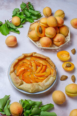 Delicious homemade galette with ripe apricots.