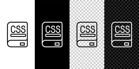 Set line Books about programming icon isolated on black and white, transparent background. Programming language concept. PHP, CSS, XML, HTML, Javascript learning. Vector