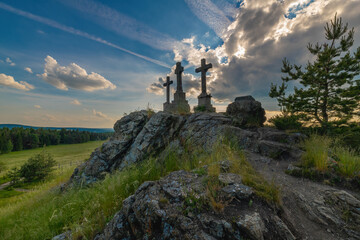 The National Natural Monument Three Crosses (Tři Kříže in Czech) near the small town of Prameny...