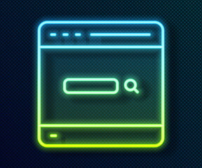 Glowing neon line Search engine icon isolated on black background. Vector