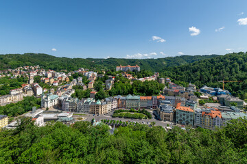 View of the centre of the important Czech spa town of Karlovy Vary (Karlsbad) from the viewpoint - Czech Republic - Europe
