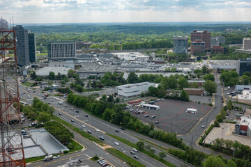 Aerial top view of Tysons Corner in Tysons, Virginia.