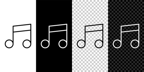 Set line Music note, tone icon isolated on black and white, transparent background. Vector
