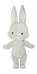 Watercolor grey bunny on the white background