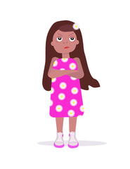 Vector illustration of angry girl , character, isolated, carftoon, child, emotions, psycologhy,school