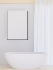 Fototapeta na wymiar Bathroom on the white wall background, tree , minimal style ,frame form mock up - 3D rendering -