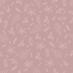 Colorful hand drawn semless pattern of leaves