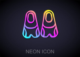 Glowing neon line Rubber flippers for swimming icon isolated on black background. Diving equipment. Extreme sport. Diving underwater equipment. Vector