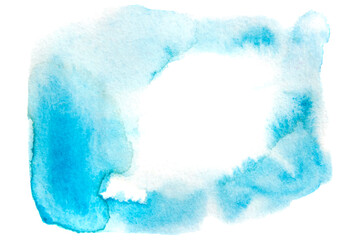 Watercolor background stain. Splash of blue paint for decoration, design, wedding invitation, banner, booklet. Aquarelle abstract splash blotch