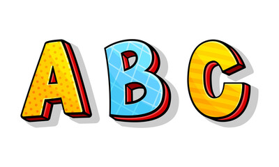 Colorful Font with Volume Letters Isolated on White Background Vector Set