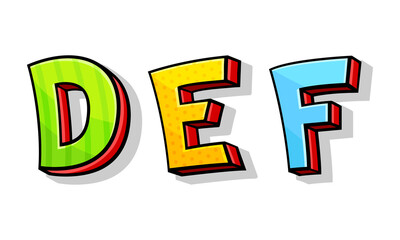 Colorful Font with Volume Letters Isolated on White Background Vector Set