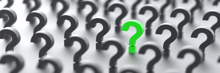 Black and green question marks background, FAQ Concept. 3D Rendering.