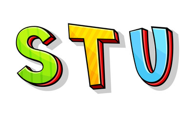 Colorful Font with Volume Letters Isolated on White Background Vector Set