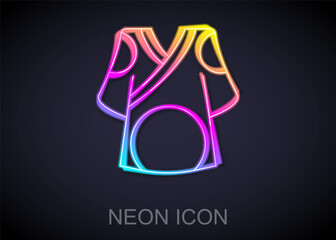 Glowing neon line Kimono icon isolated on black background. Chinese, Japanese, Korean, Vietnamese wearing national costumes, kimono. Traditional Asian costumes. Vector