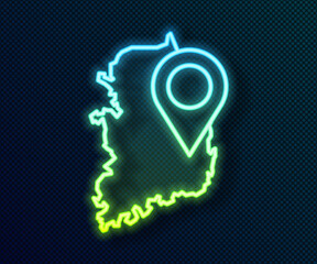 Glowing neon line South Korea map icon isolated on black background. Vector