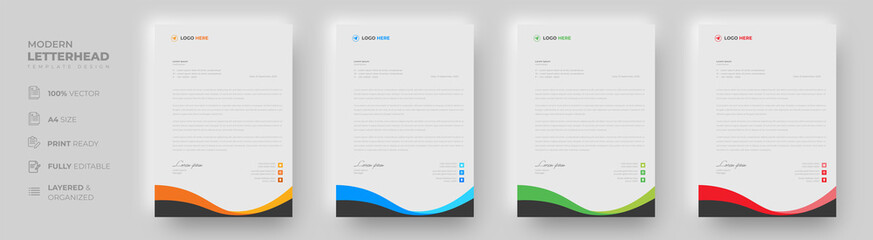 corporate modern letterhead design template with yellow, blue, green and red color. creative modern letter head design template for your project. letterhead, letter head, simple letterhead design.