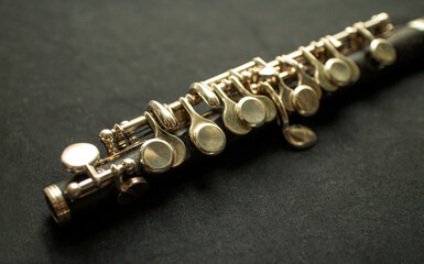 Musical wind instrument piccolo flute. High quality photo