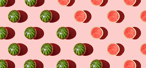 Pattern of watermelon on pink pastel background